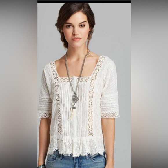 Free People Tops - Free People Sweet Jane Peplum White Crochet Lace Top